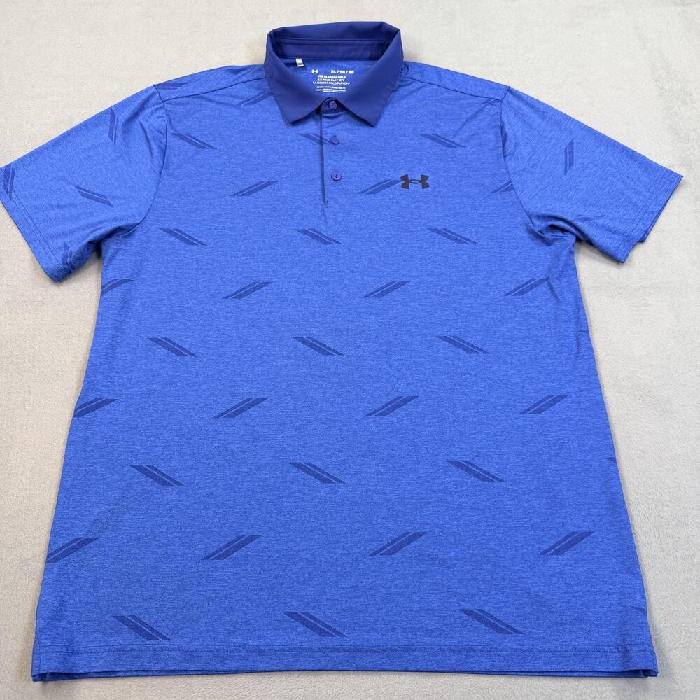 Under Armour Playoff Polo Golf Shirt Mens XL Blue Geometric Polyester Stretch